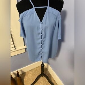 Express Light Blue Button-Front Top
